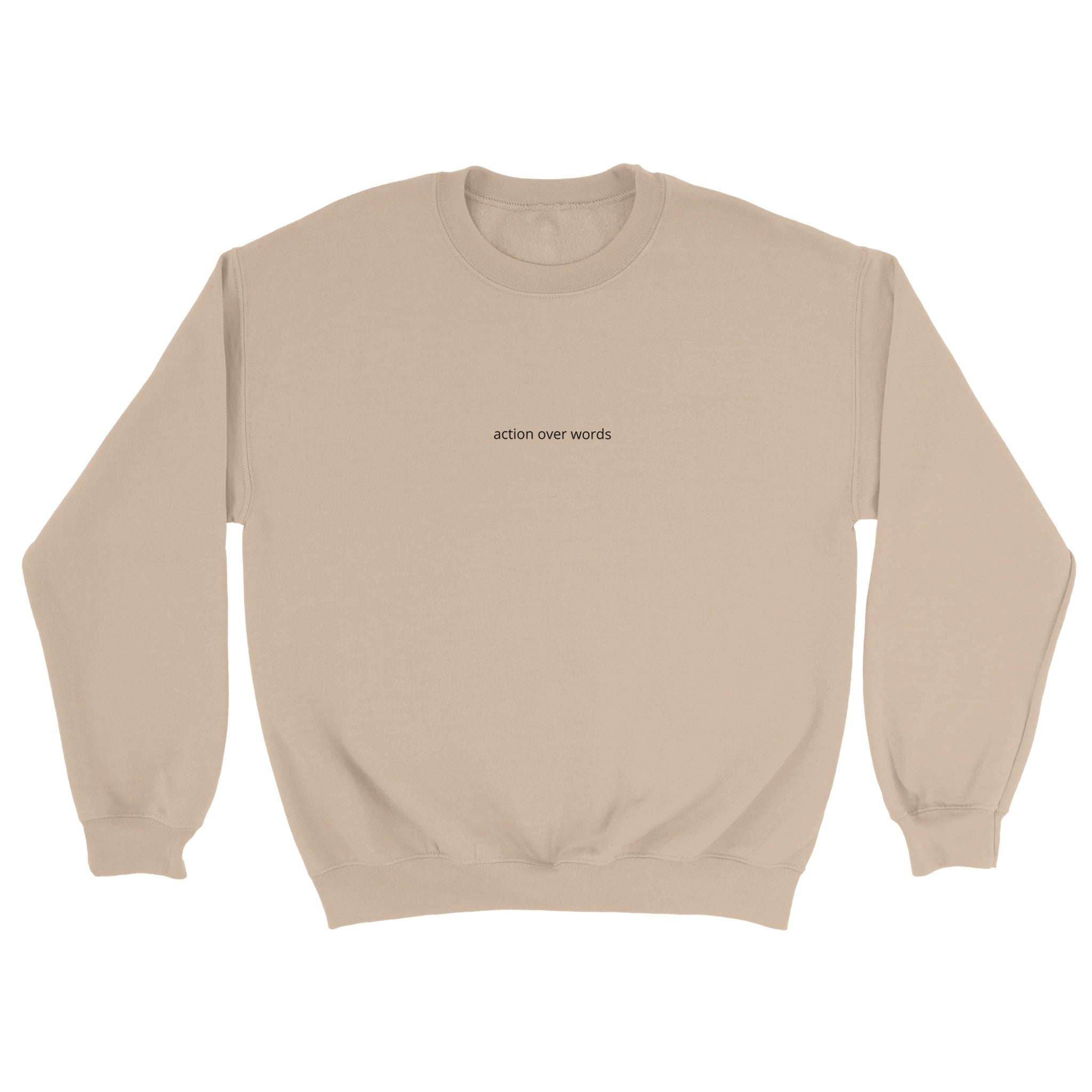 SJOYCE Action Over Words print pullover in soft fabric featuring bold text design on a casual sweatshirt