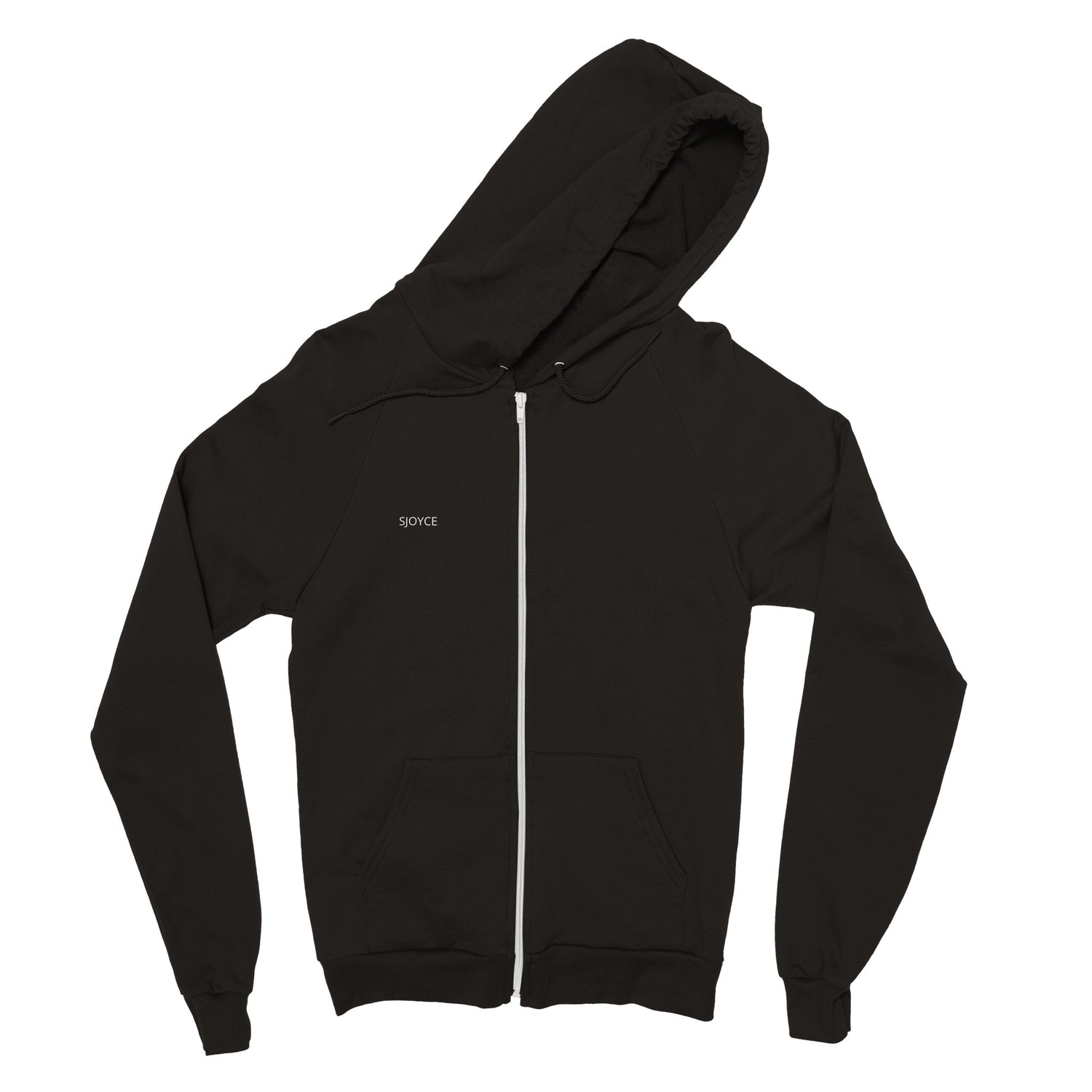 SJOYCE zip-hoodie with printed design, featuring a front zipper, hood, and casual style in soft fabric.