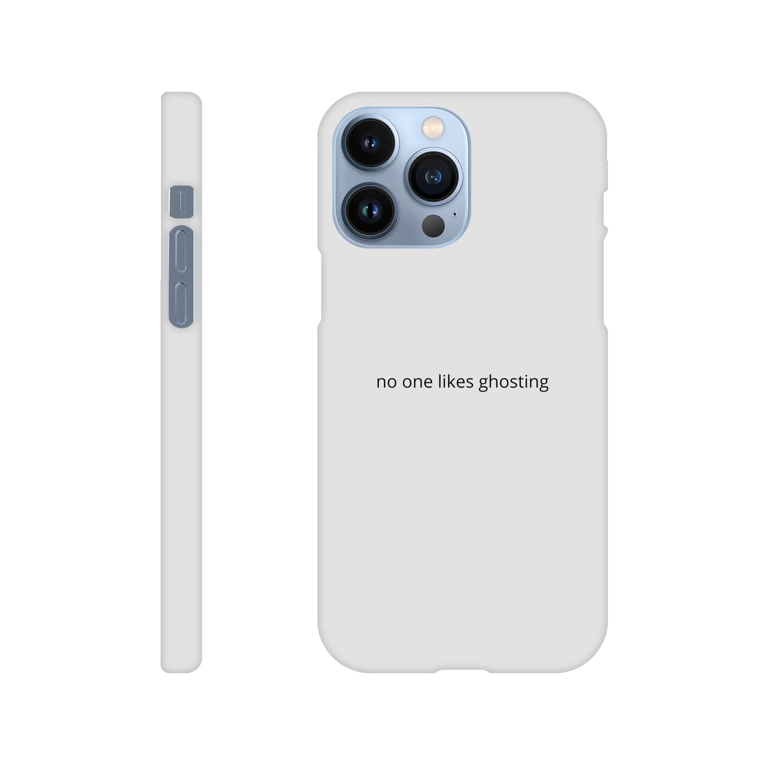 SJOYCE phone case with "no one likes ghosting" print, durable material, designed for iPhone or Android smartphones.