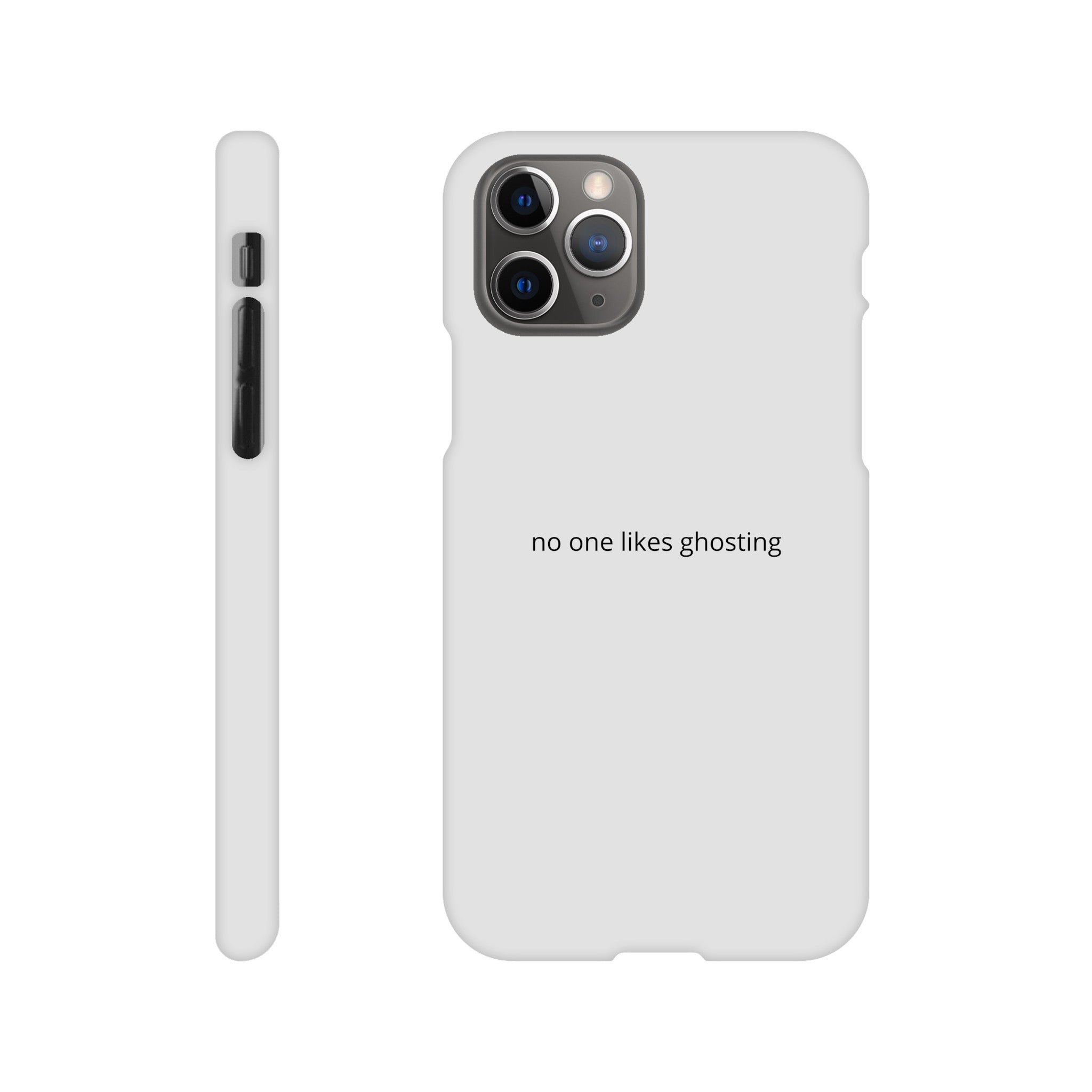 SJOYCE phone case with "No One Likes Ghosting" print, durable material, designed for iPhone or Android models, protective and stylish.