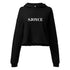 SJOYCE Crop Hoodie in black featuring a raw hem and stylish design, perfect for fashionable casual wear.